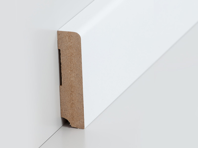 Sockelleiste weiß 19 x 80 mm, Oben Rund MDF weiß foliert RAL9016