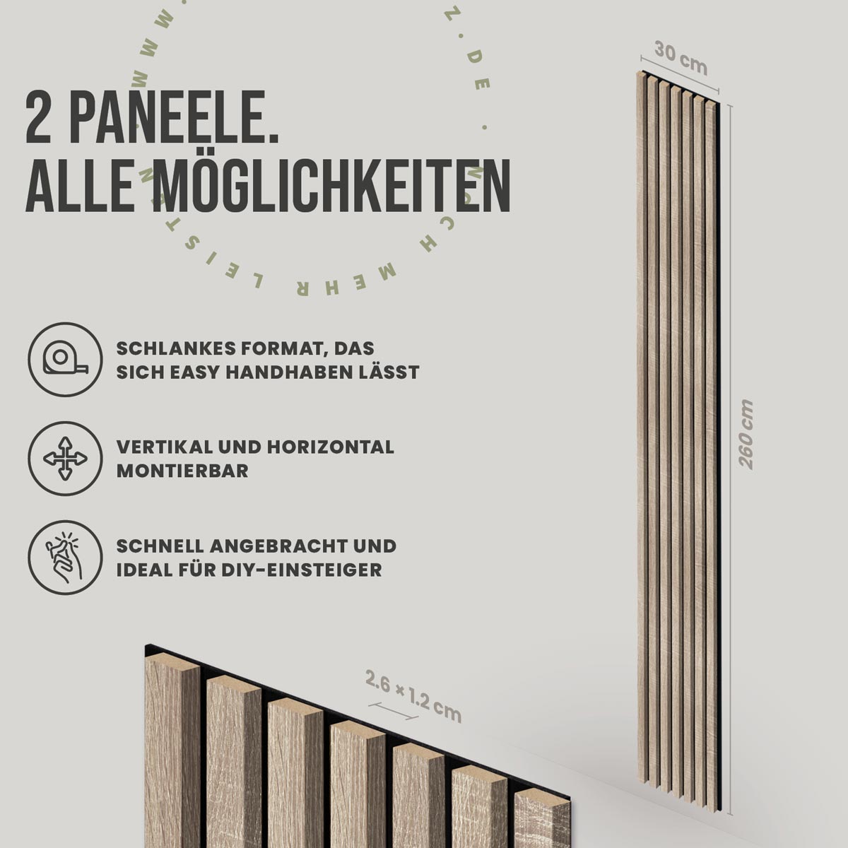 Akustikpaneele Eiche Grau 2er Set 1,56 m2 Gesamtflaeche