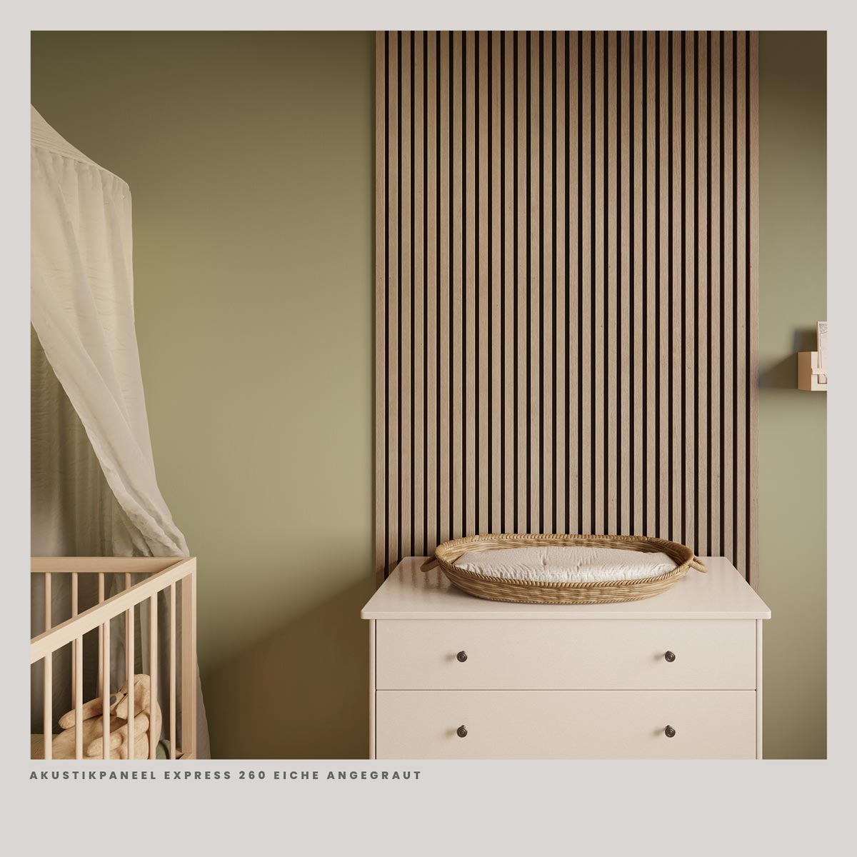 Akustikpaneele Eiche Angegraut 30 x 260 cm Schlafzimmer