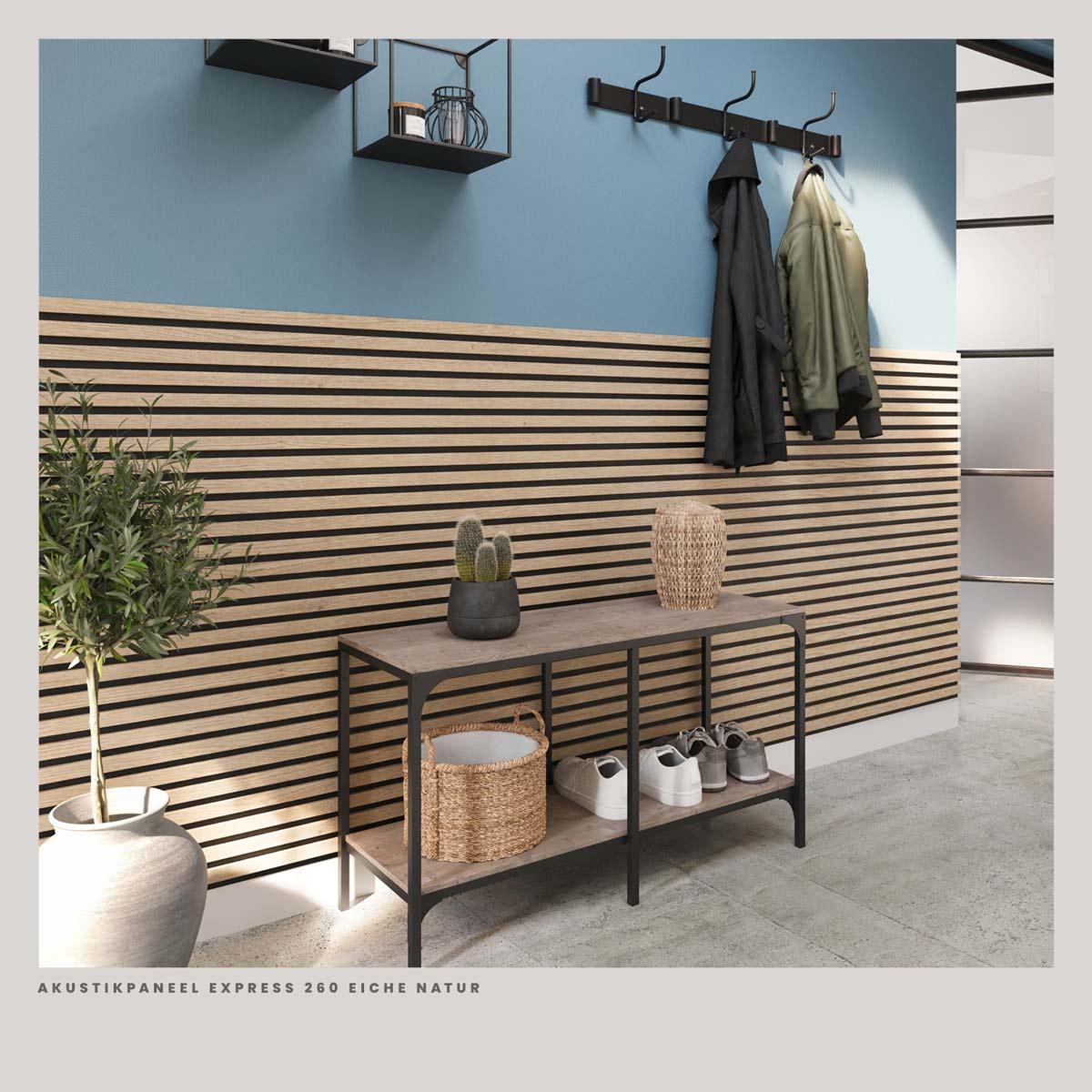 Akustikpaneele Eiche Natur im Flur als Wandverkleidung