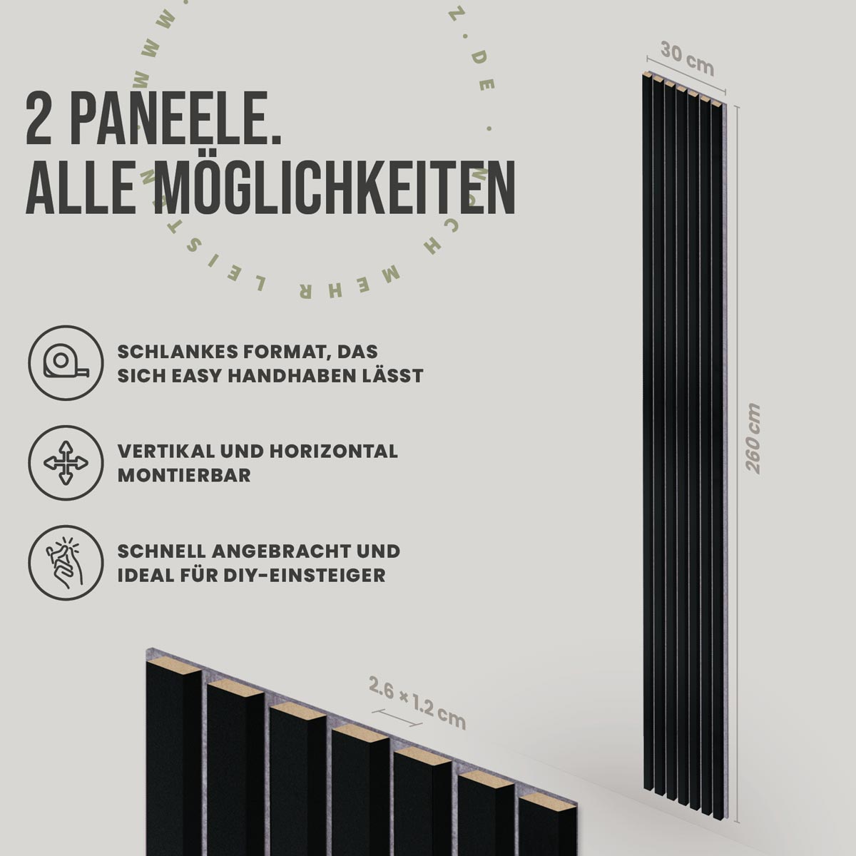 Akustikpaneele Schwarz 2er Set 1,56 m2 Gesamtflaeche