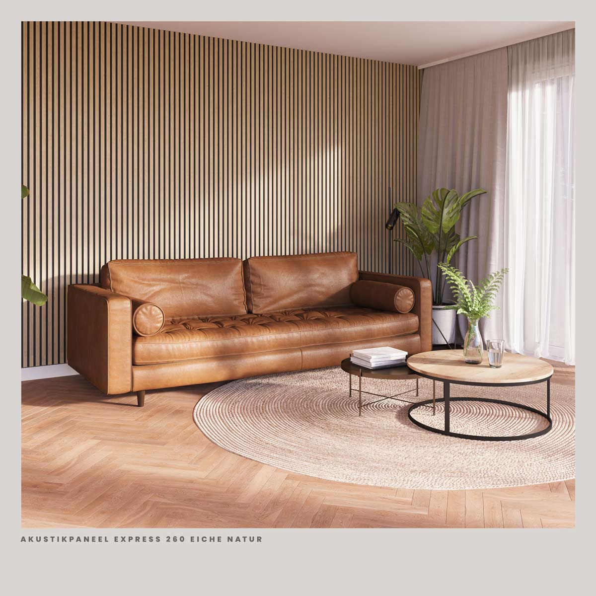 Akustikpaneele Eiche Natur 30 x 260 cm im Wohnzimmer