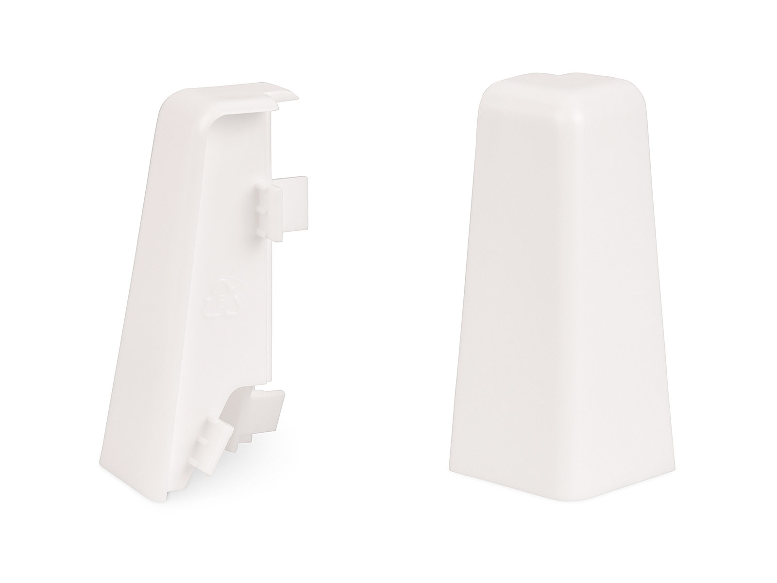 2 x Außenecke für weiße Sockelleisten im MEGA-Profil
