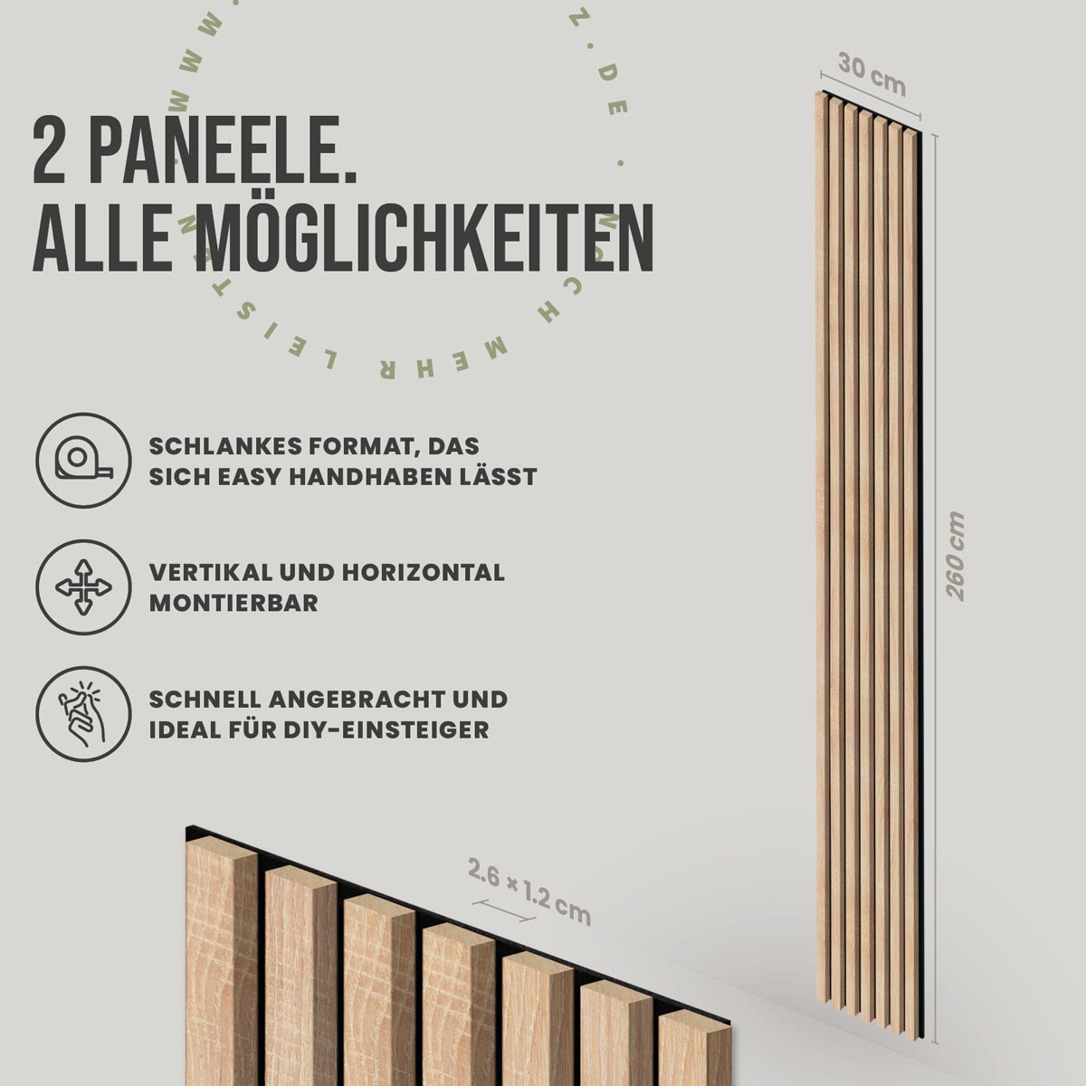 Akustikpaneele Eiche hell 2er Set 1,56 m2 Gesamtflaeche