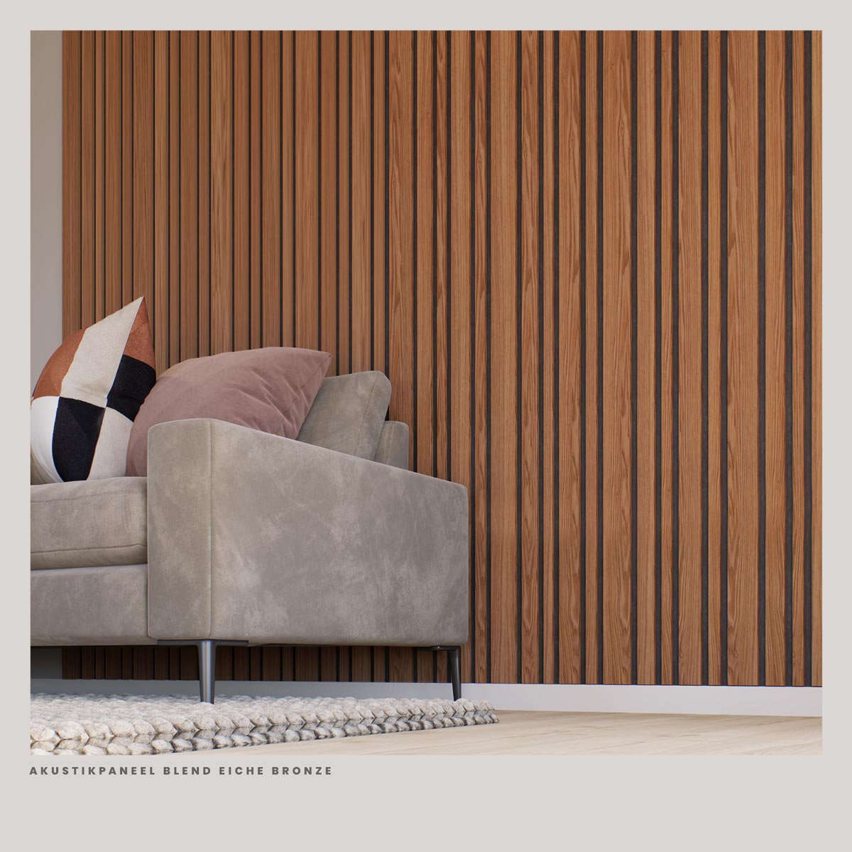 Akustikpaneele Blend Eiche bronze als Wandgestaltung mit variabler Lamellenstruktur