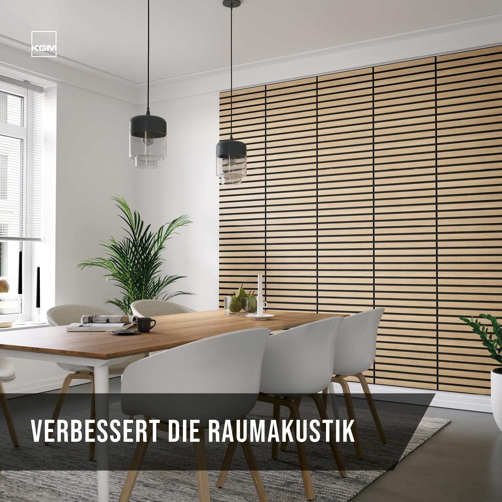 Akustikpaneele Eiche 50x50 cm 4er Set im Essbereich zur Verbesserung der Raumakustik