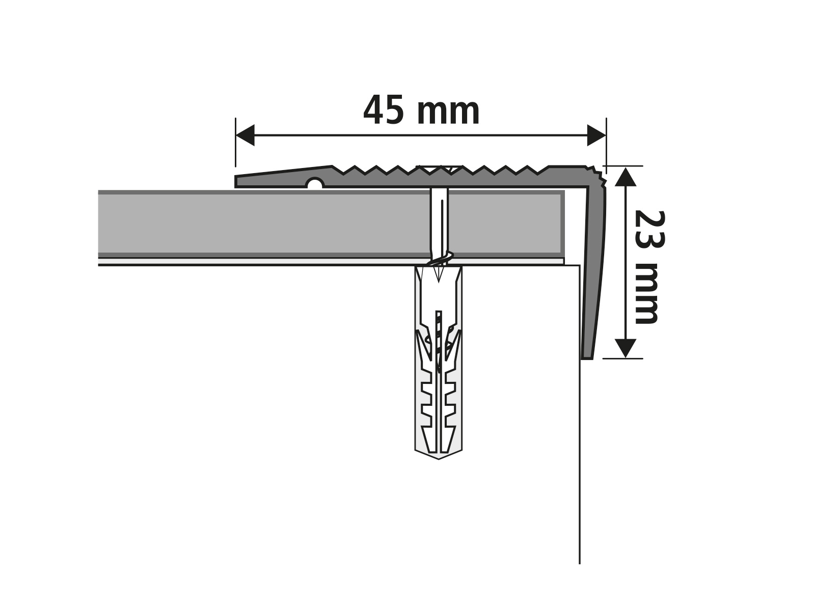 Treppenwinkelprofil Aluminium schwarz rutschhemmend zum Schrauben – 45x950mm