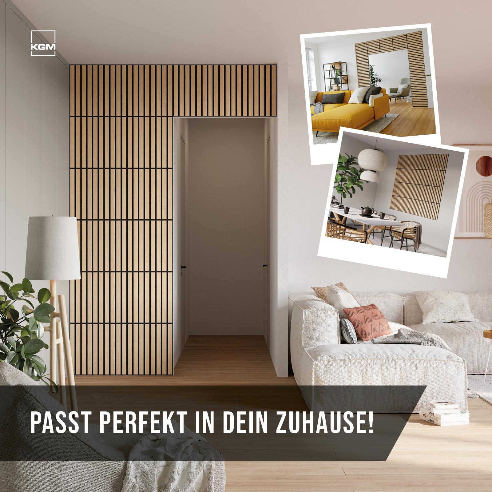 Akustikpaneele Eiche 4er Set 50 x 50 cm im Wohnraum