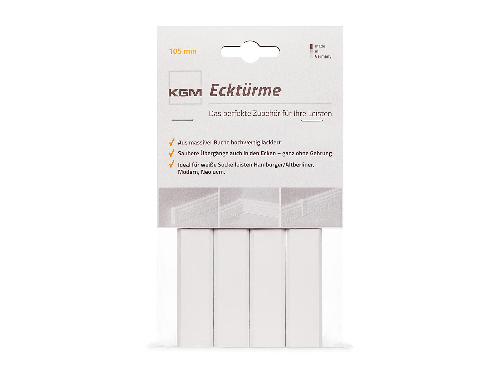 Ecktürme Buche lackiert weiß 105mm (4er-Pack)