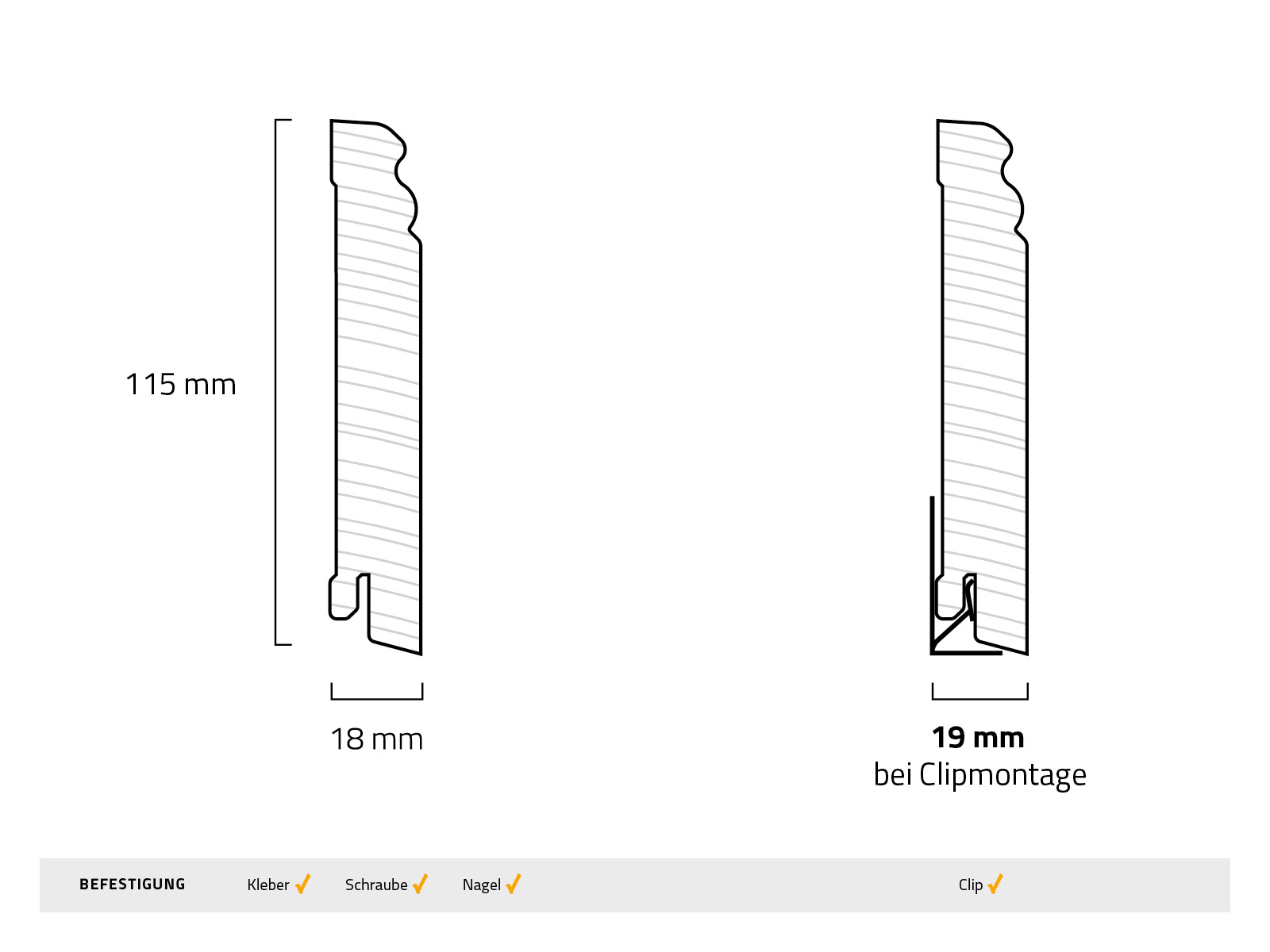 Sockelleiste Berliner Massiv Weiss Lackiert Technische Zeichnung