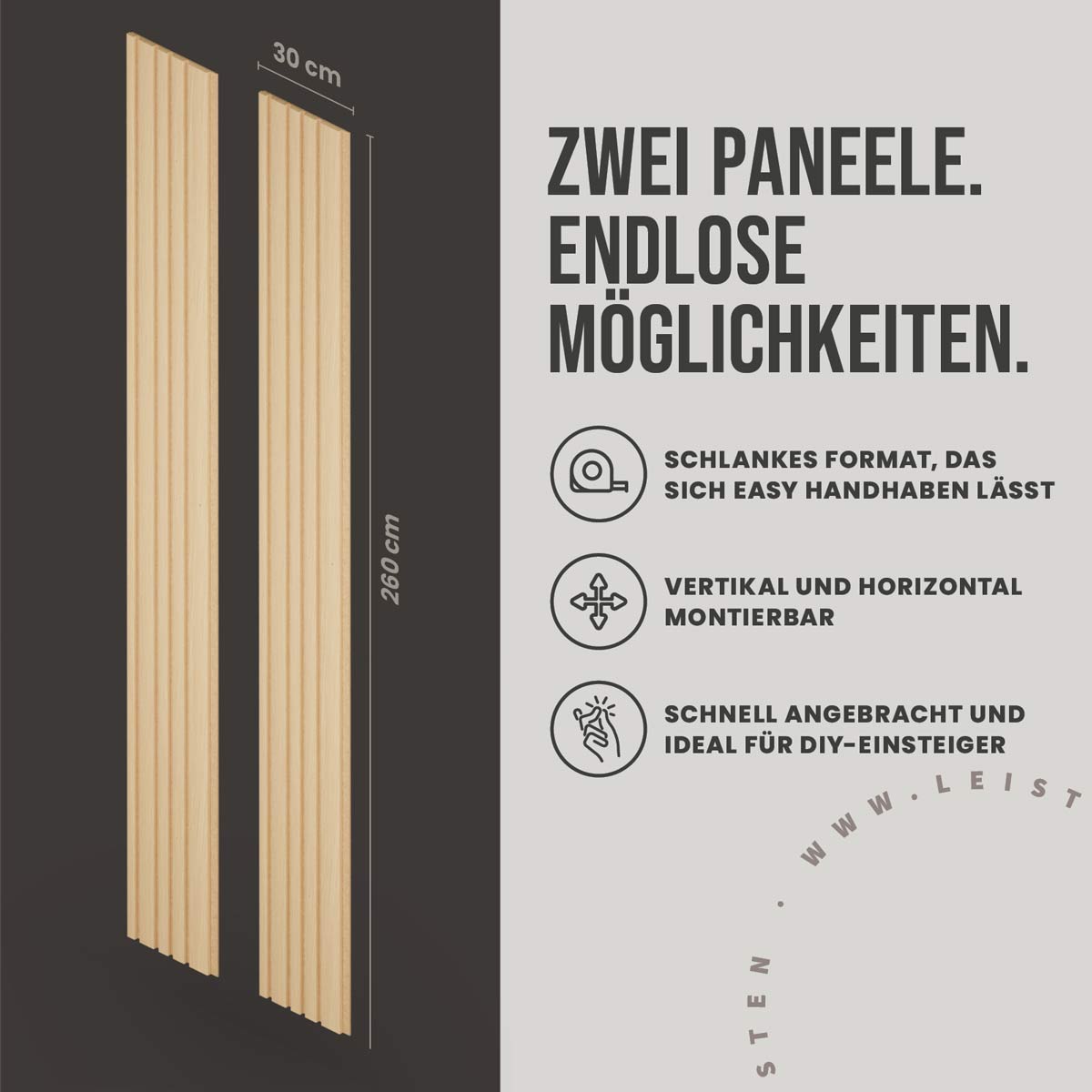 Akustikpaneele Blend Eiche Natur Ton in Ton mit Abmessungen