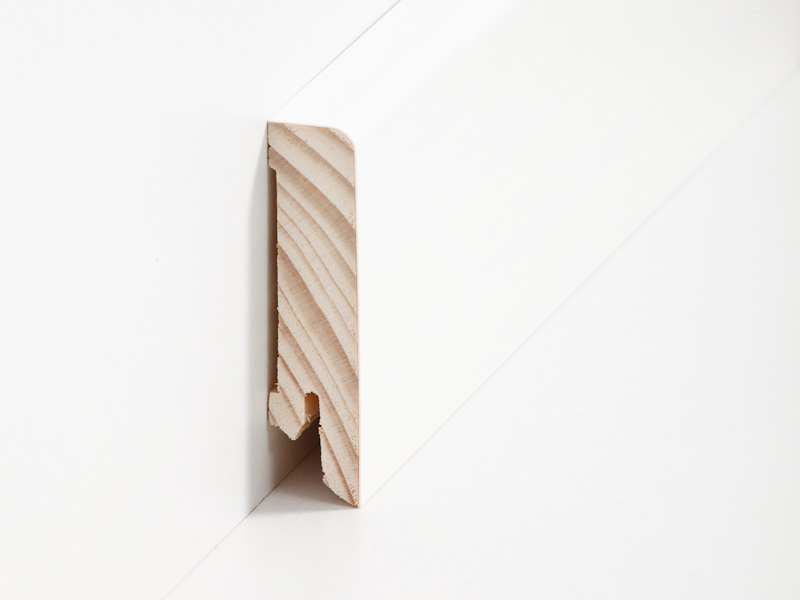 Abgerundete Massivholz Fußleiste weiß RAL9016 (16x60mm)