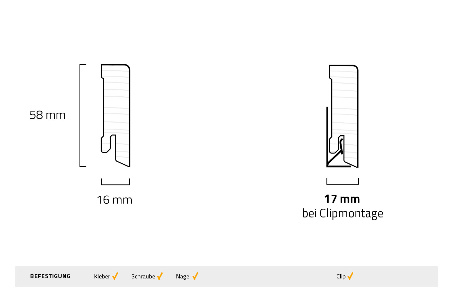 Sockelleiste Modern Massiv Eiche Unbehandelt Technische Zeichnung