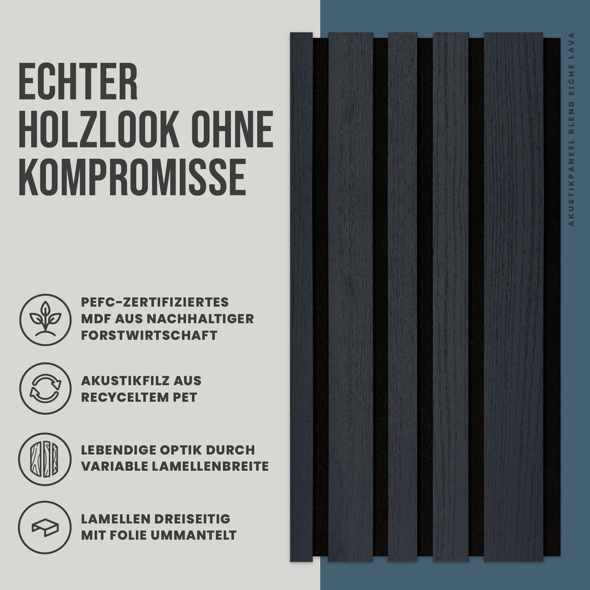 Akustikpaneele Blend Eiche Lava 30 x 260 cm unregelmaessiges Lamellenraster