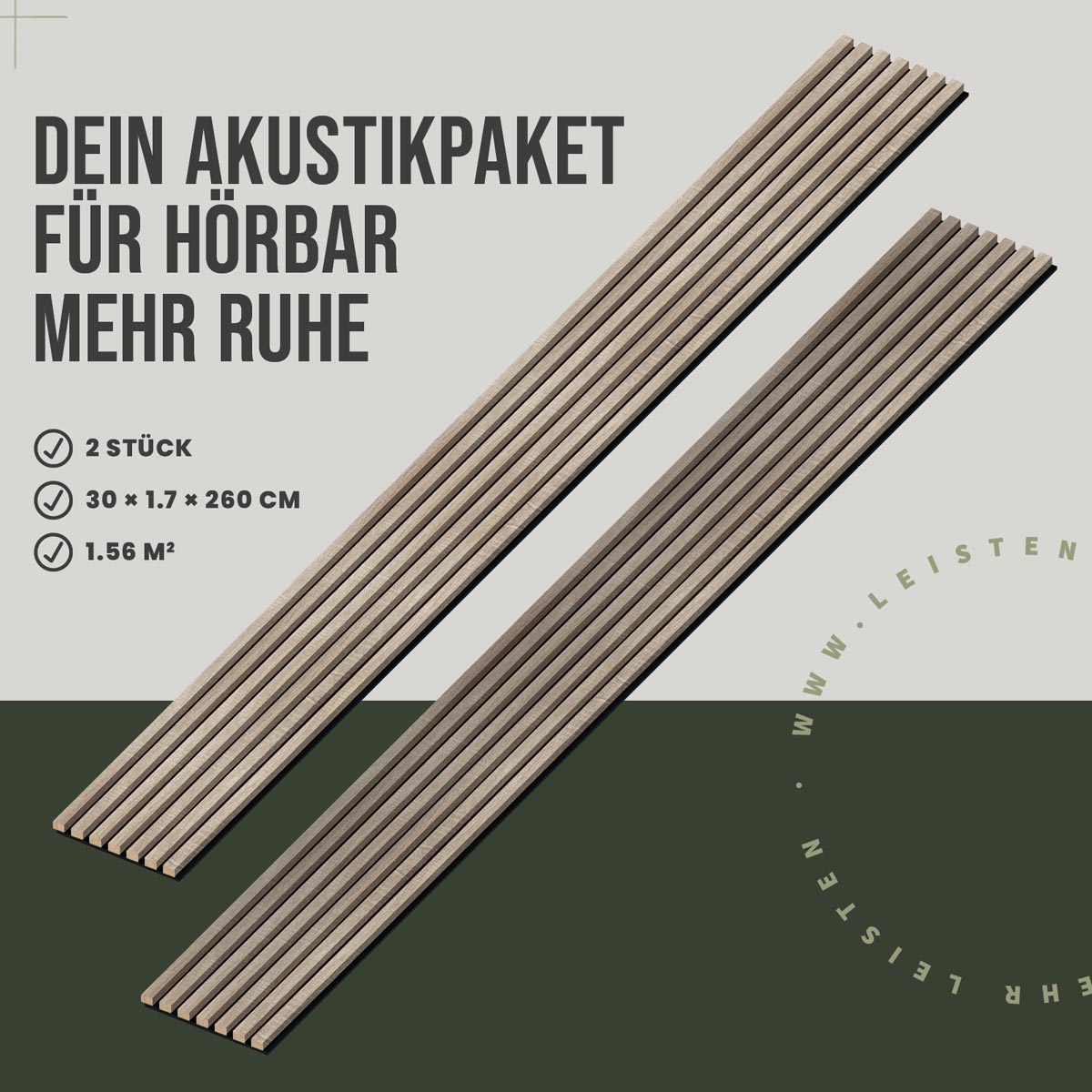 Akustikpaneele Eiche Grau 30 x 260 cm 2er Set