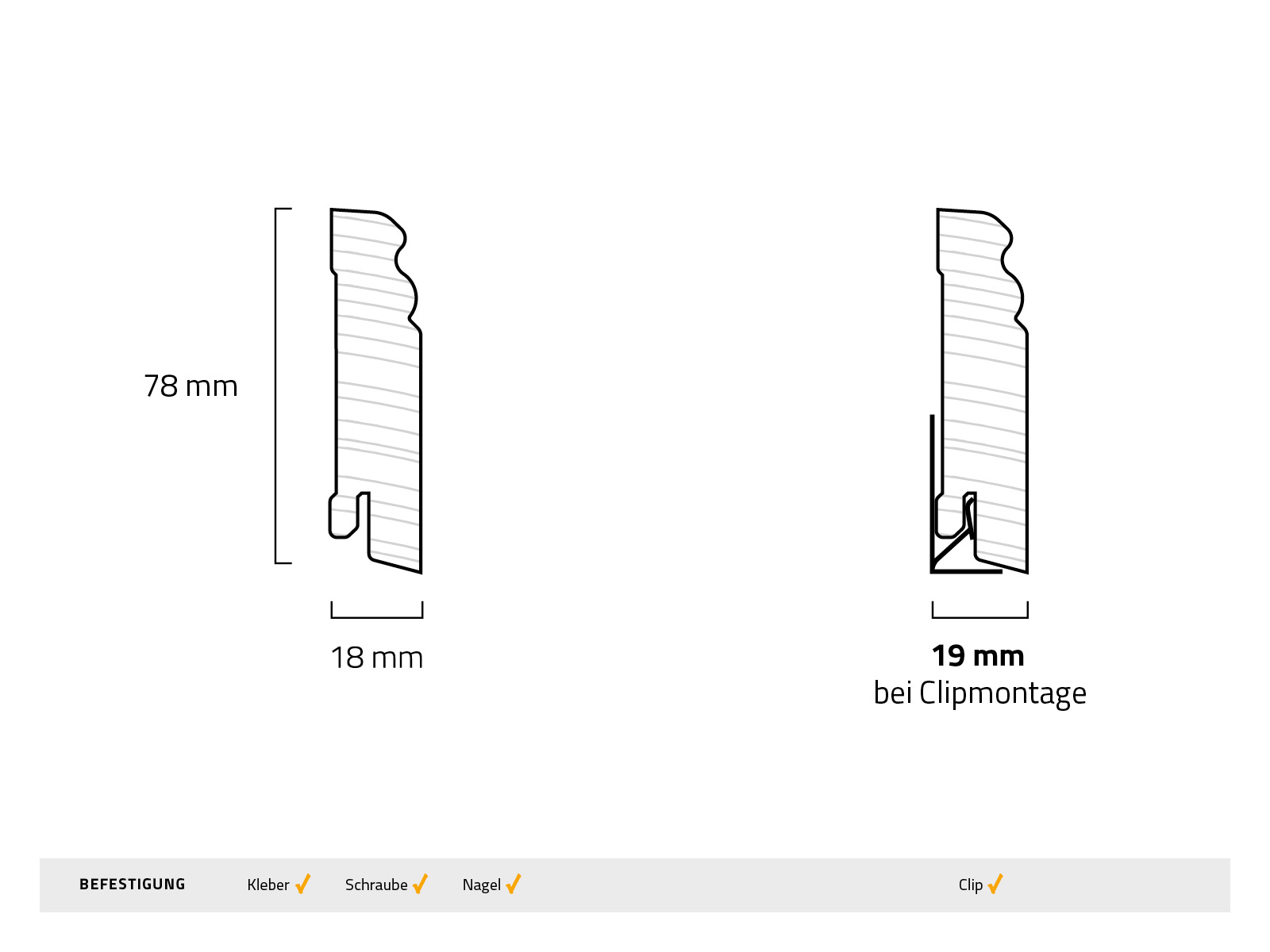 Sockelleiste Berliner Massiv Weiss Lackiert Technische Zeichnung