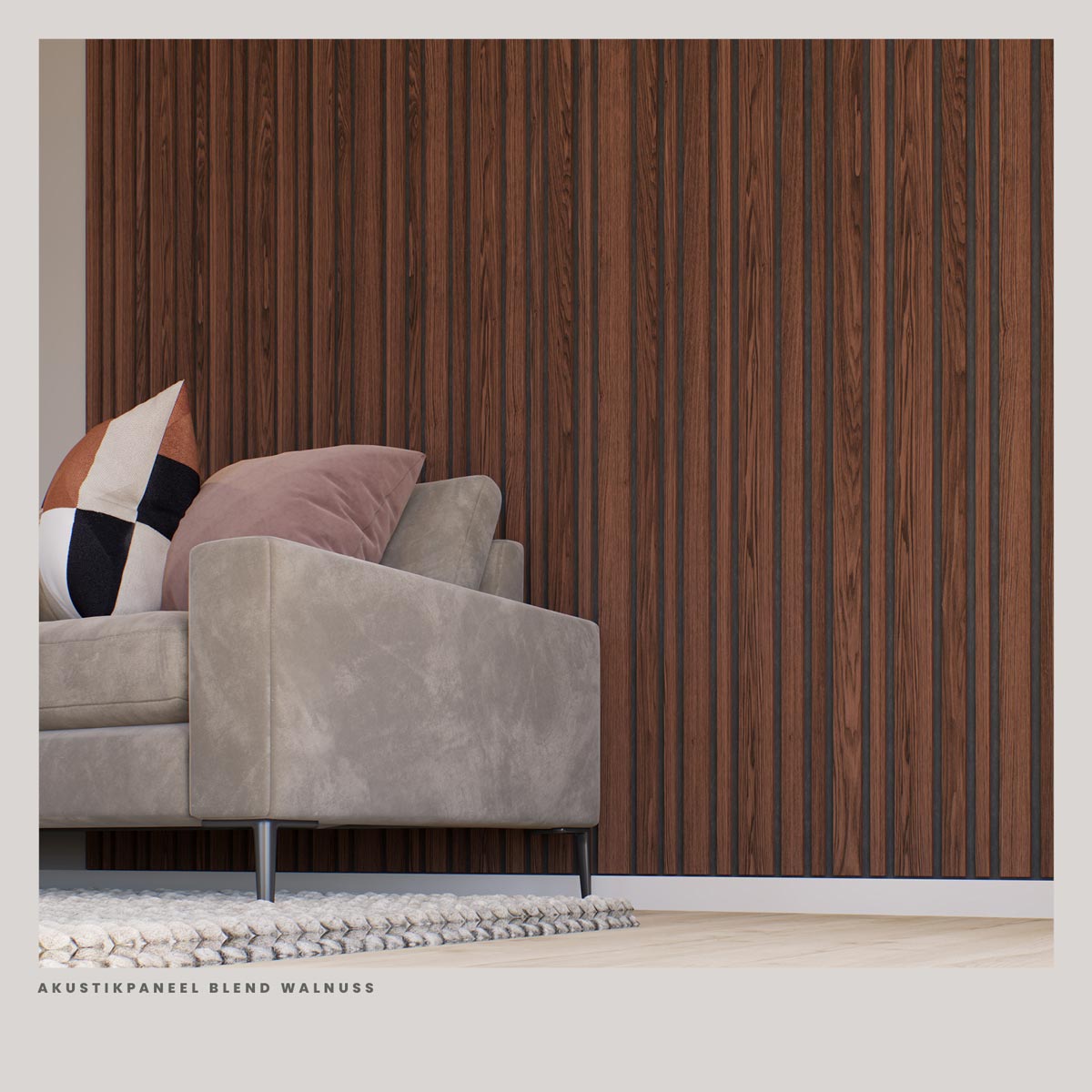 Detailansicht der Blend Akustikpaneele mit unterschiedlichen Lamellenbreiten