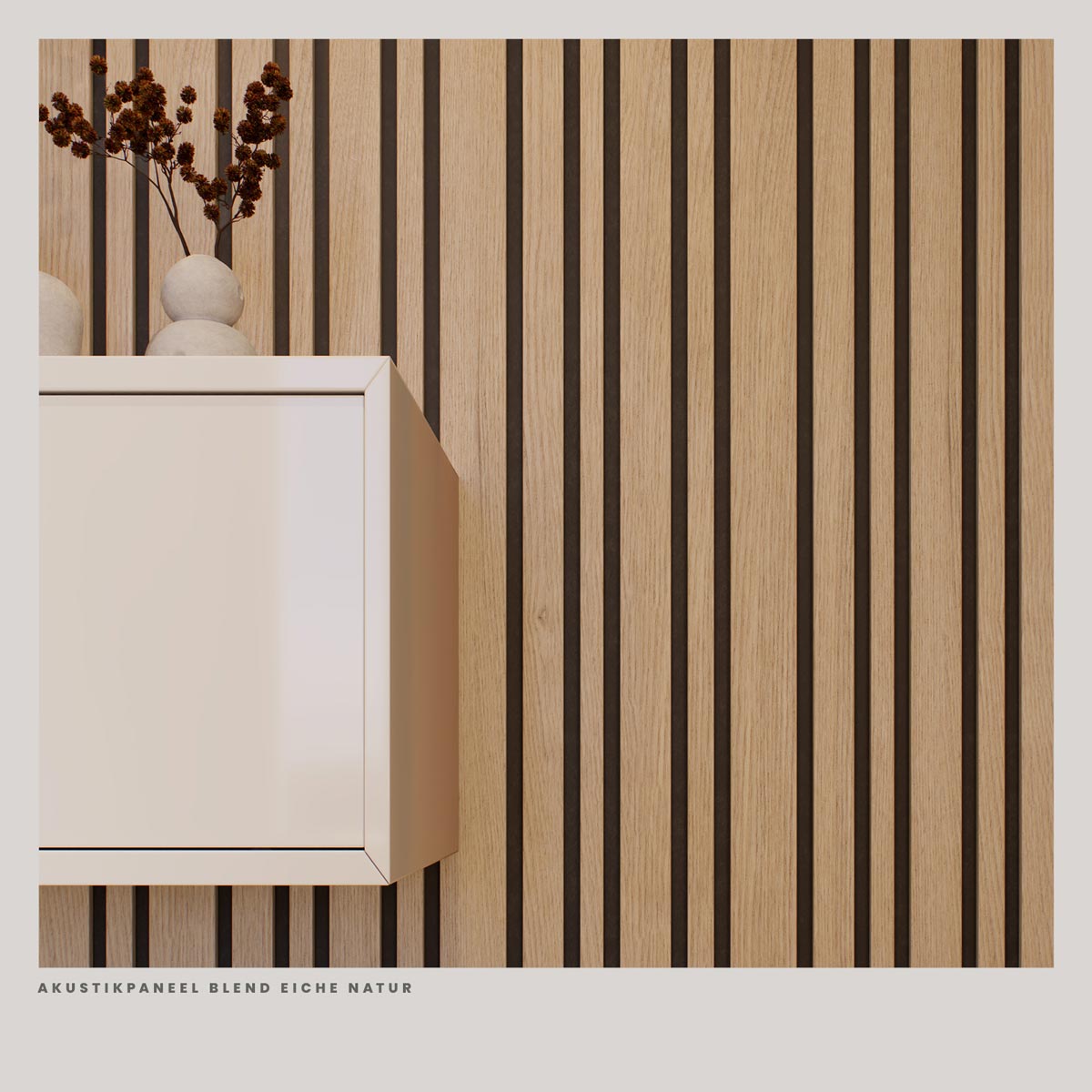 Detailansicht der Blend Akustikpaneele mit unterschiedlichen Lamellenbreiten