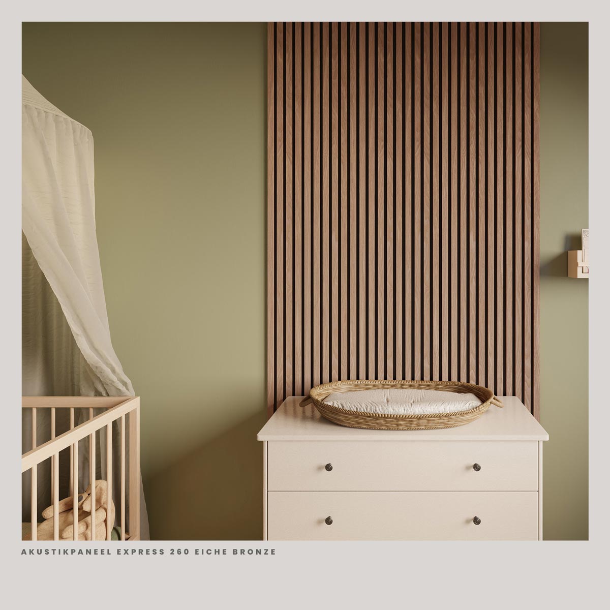 Akustikpaneele Eiche Bronze im Kinderzimmer als vertikale Wandgestaltung