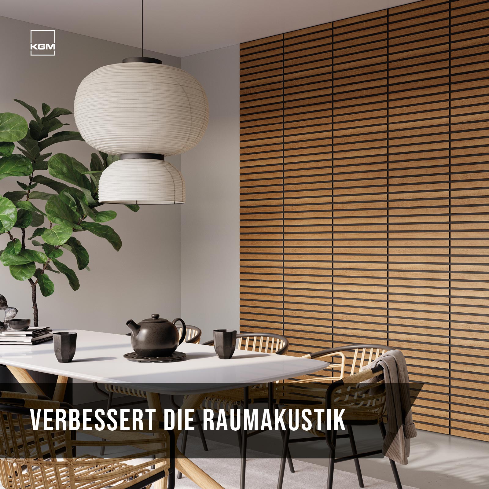 Akustikpaneele Eiche Bronze 50x50 cm 4er Set im Essbereich zur Verbesserung der Raumakustik