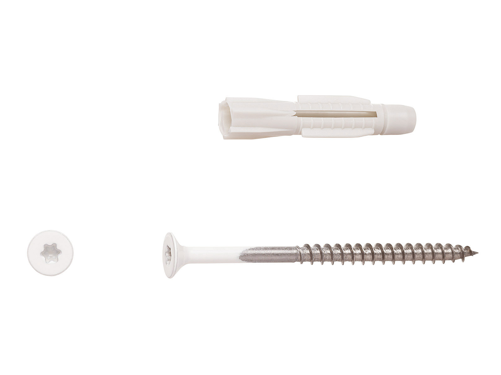 40 Torx-Edelstahlschrauben mit weißem Kopf – inkl. Zubehör