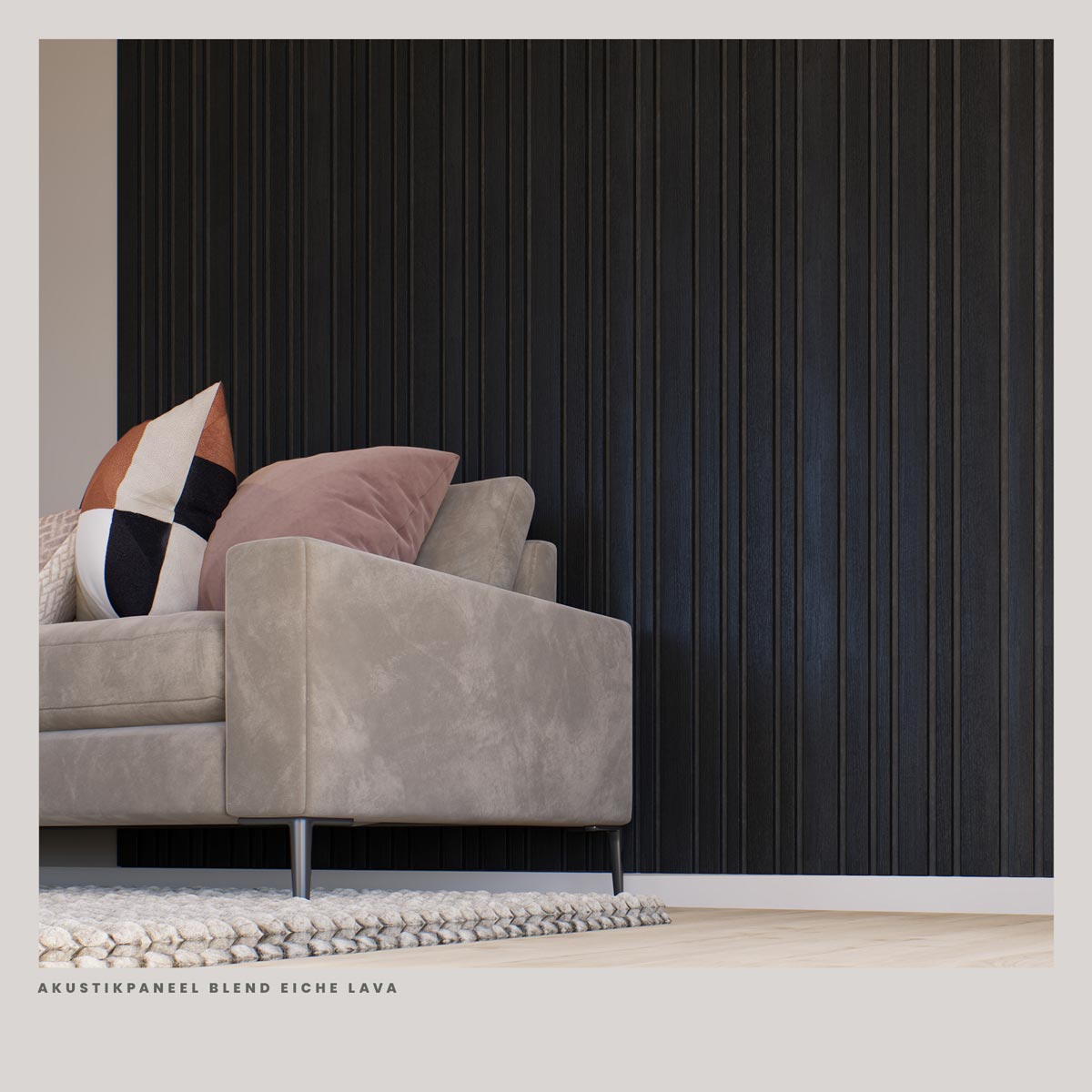 Detailansicht der Blend Akustikpaneele mit unterschiedlichen Lamellenbreiten