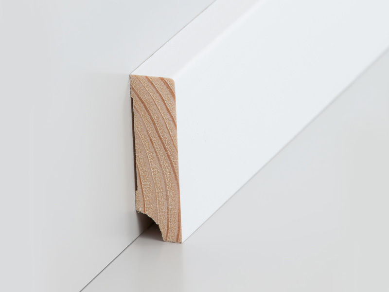 Südbrock Kiefer Massivholz Fußleiste, weiß lackiert RAL9016