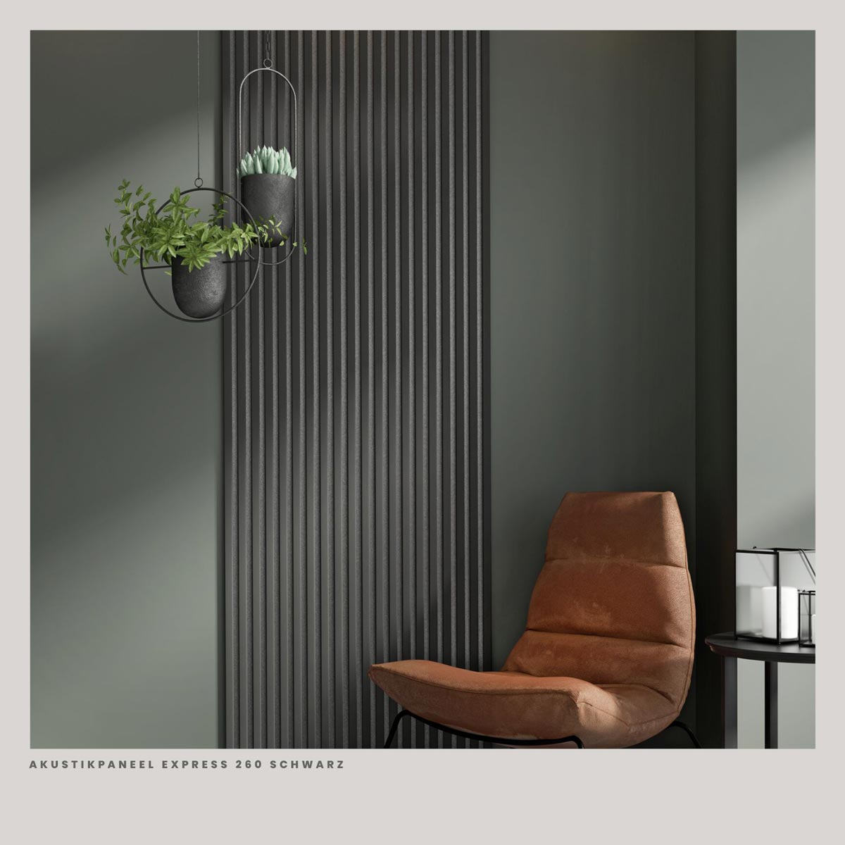 Akustikpaneele Schwarz 30 x 260 cm als Wandgestaltung im Flur