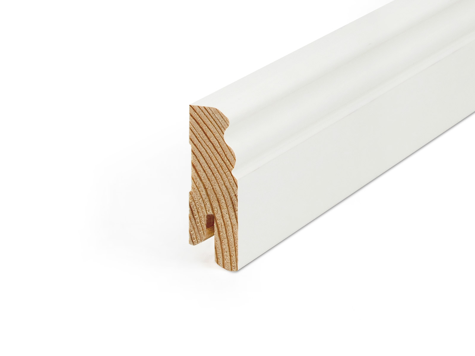 Seitenprofil der Hamburger Leiste aus Massivholz Kiefer weiß lackiert