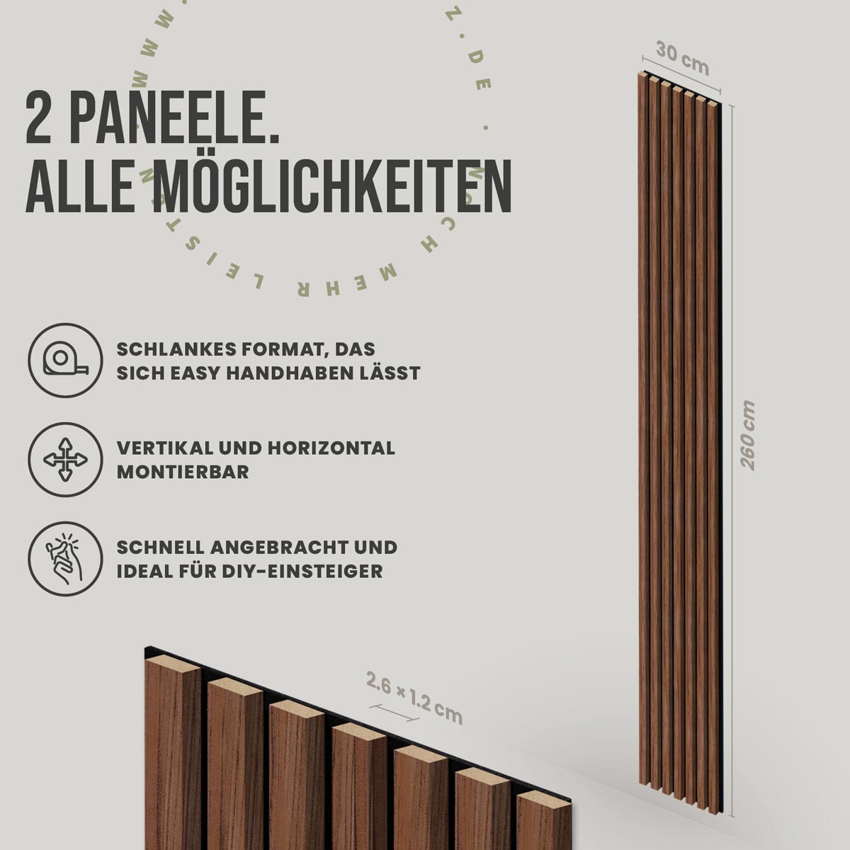 Akustikpaneele Walnuss 2er Set 1,56 m2 Gesamtflaeche