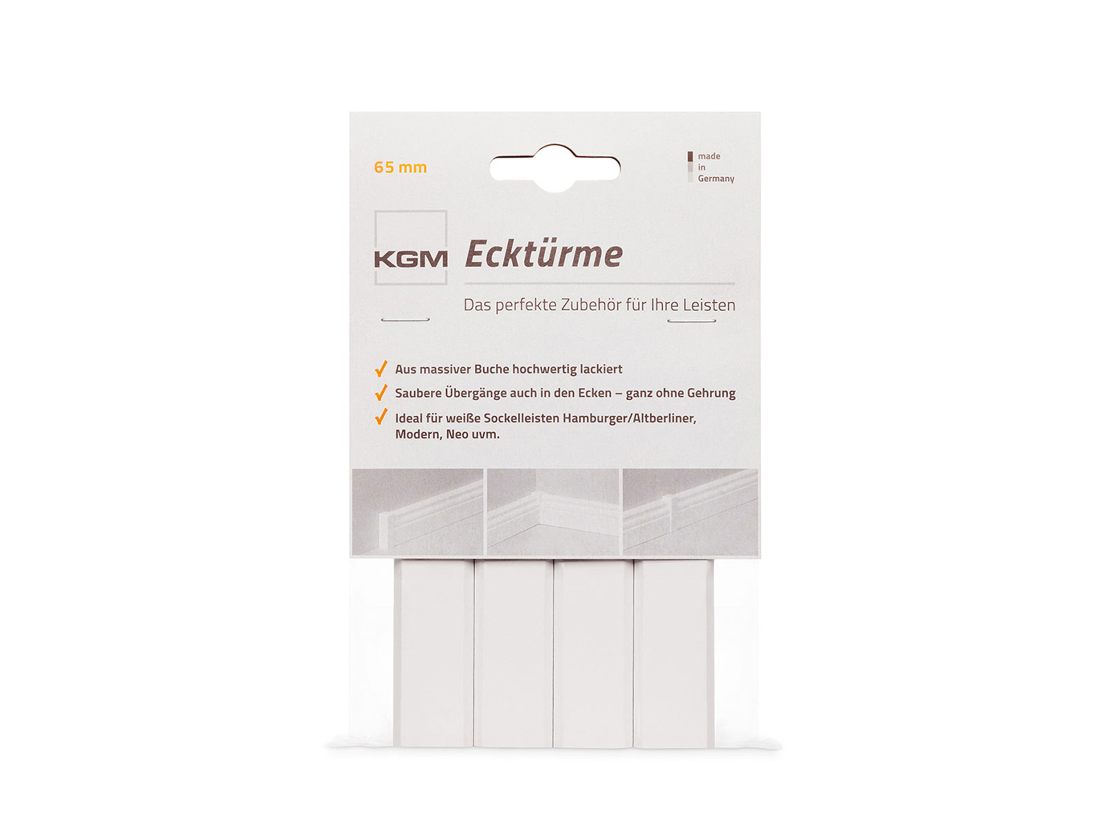 Ecktürme Buche lackiert weiß 65mm (4er-Pack)