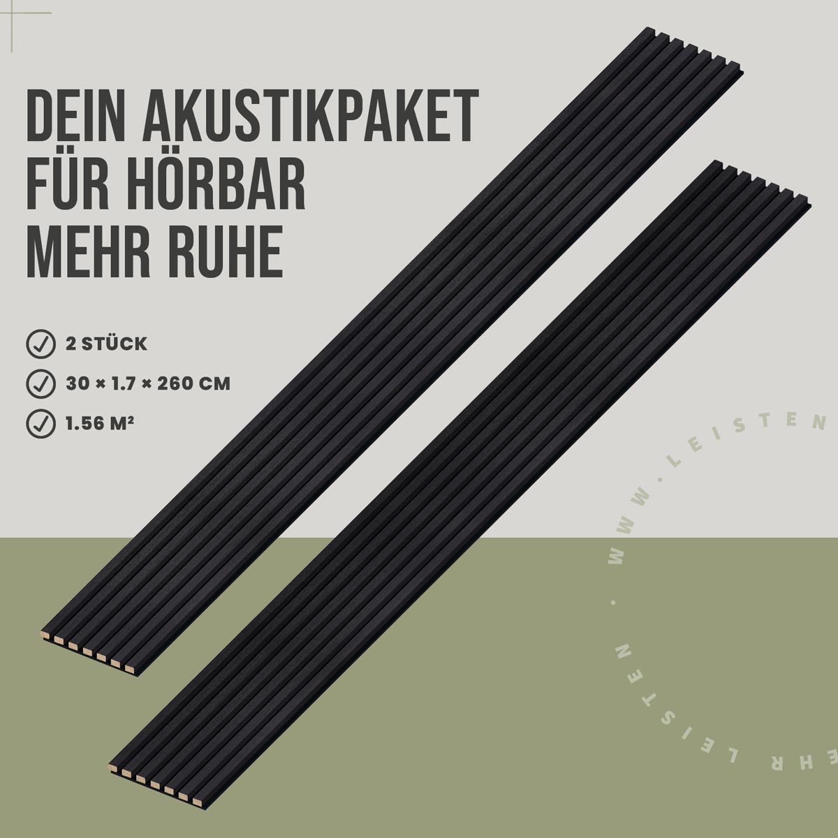 Akustikpaneele Eiche Lava 30 x 260 cm 2er Set