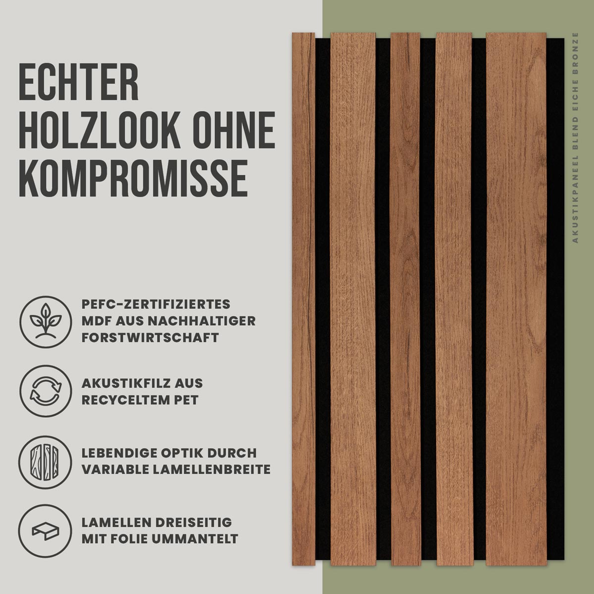 Akustikpaneele Blend Eiche bronze 30 x 260 cm unregelmaessiges Lamellenraster