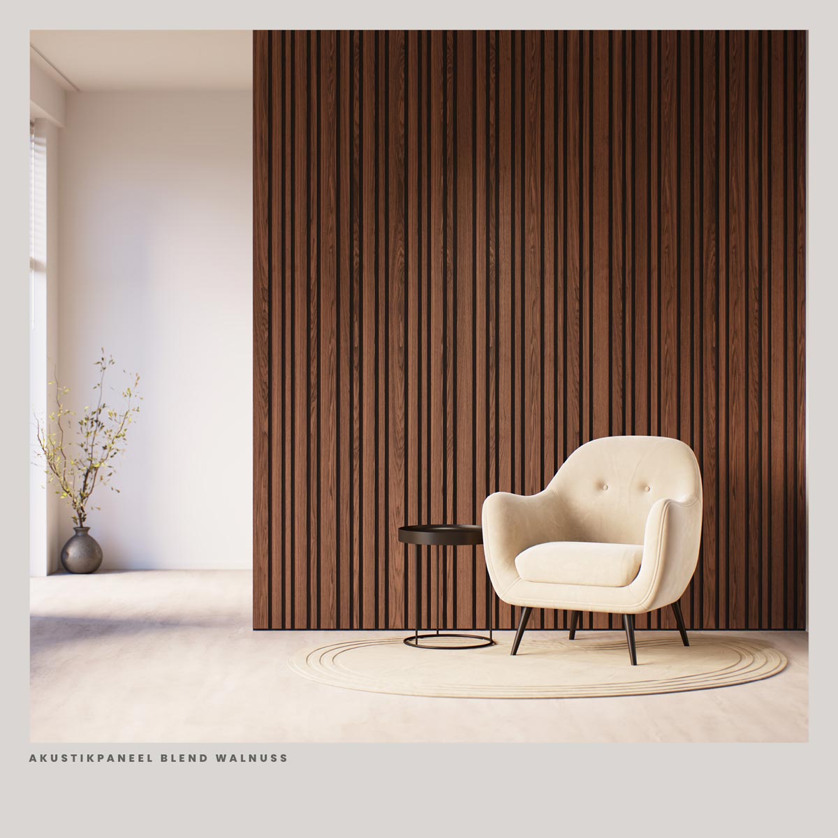 Akustikpaneele Blend Walnuss als Wandgestaltung mit variabler Lamellenstruktur