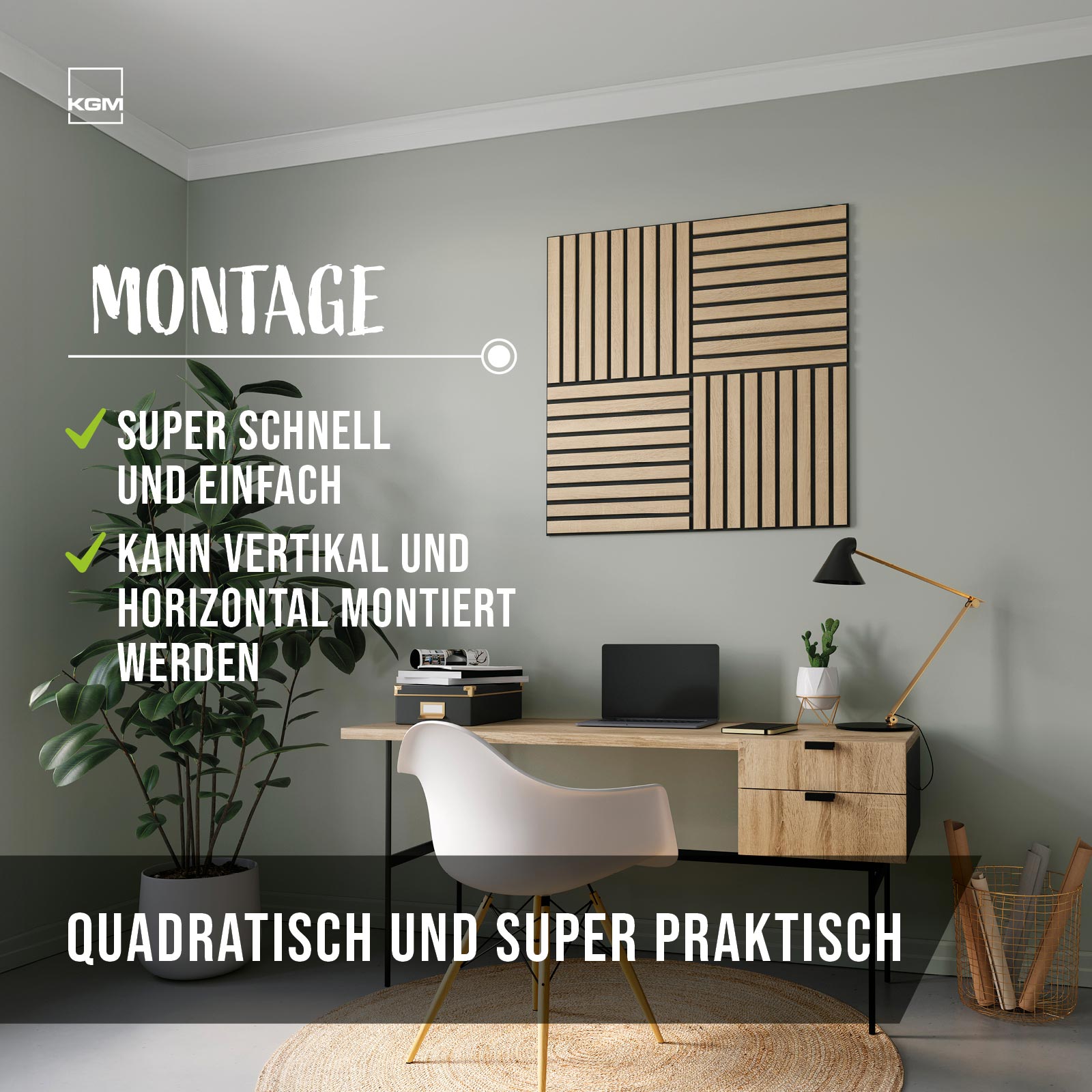 Akustikpaneele Eiche 50x50 cm 4er Set einfache Montage an der Wand