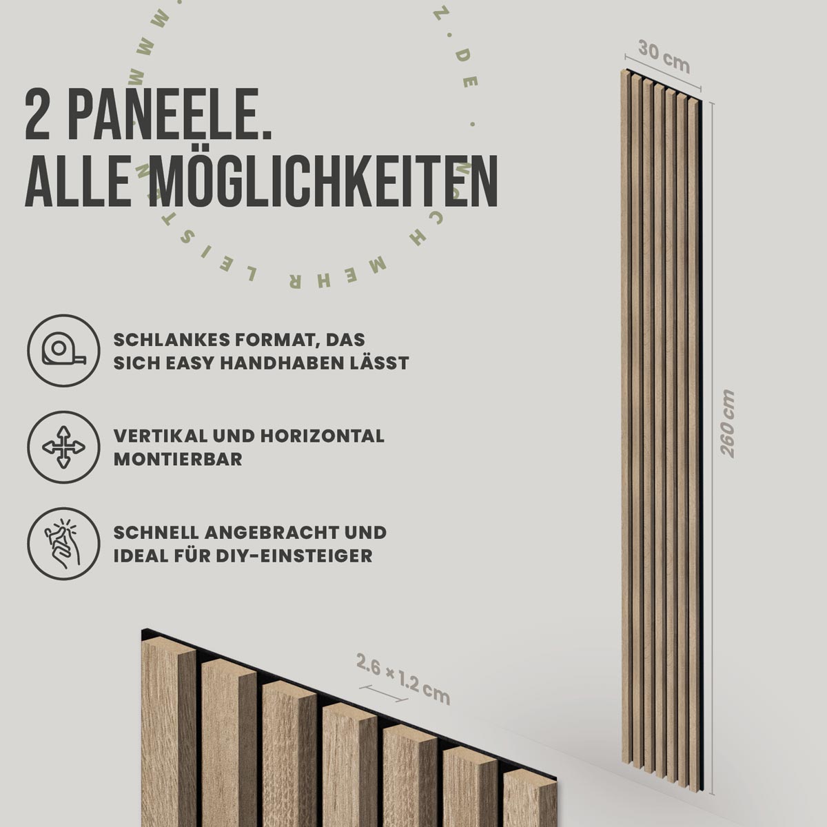 Akustikpaneele Eiche Angegraut 2er Set 1,56 m2 Gesamtflaeche