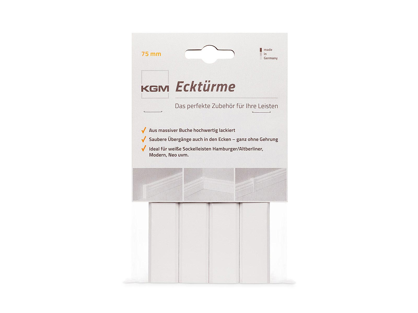 Ecktürme Buche lackiert weiß 75mm (4er-Pack)