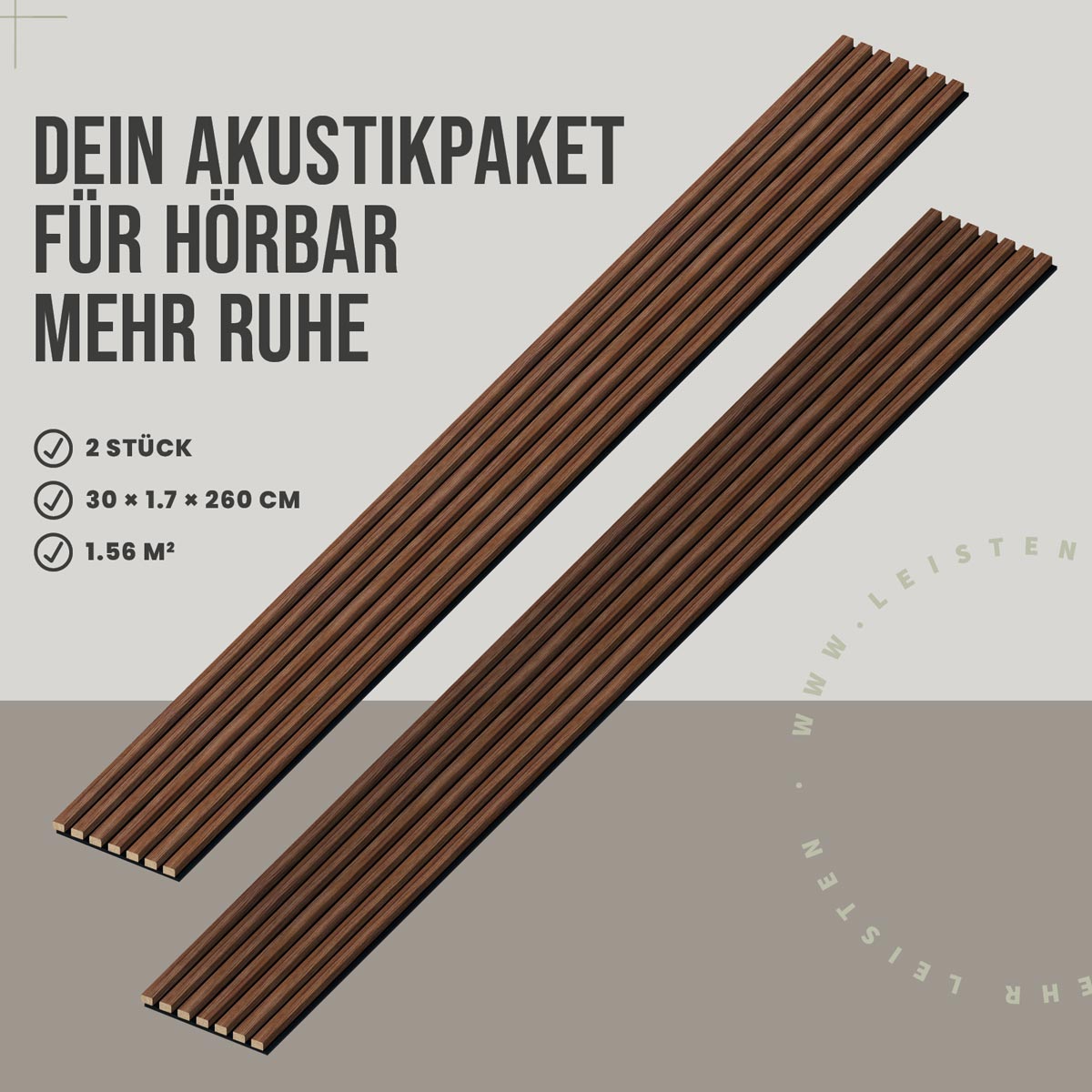 Akustikpaneele Walnuss 30 x 260 cm 2er Set