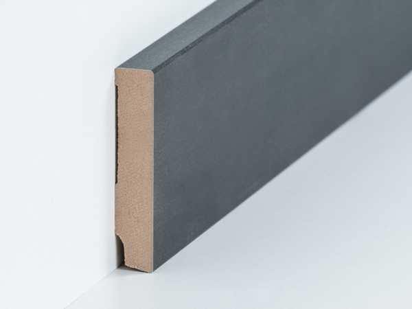 Südbrock Fußleiste 16 x 80 mm, Oberkante rechteckig, MDF foliert - Stahl dunkel